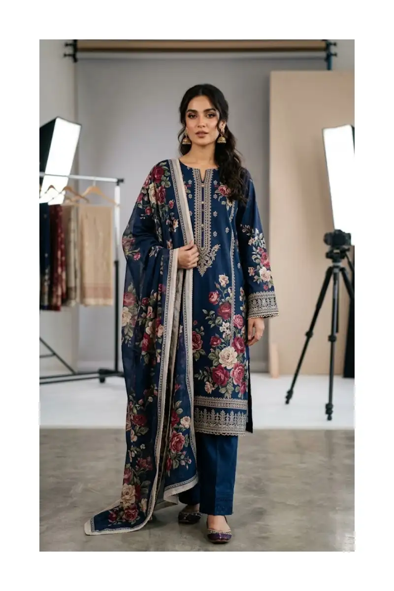 Midnight Rose Luxury Lawn Suit Front