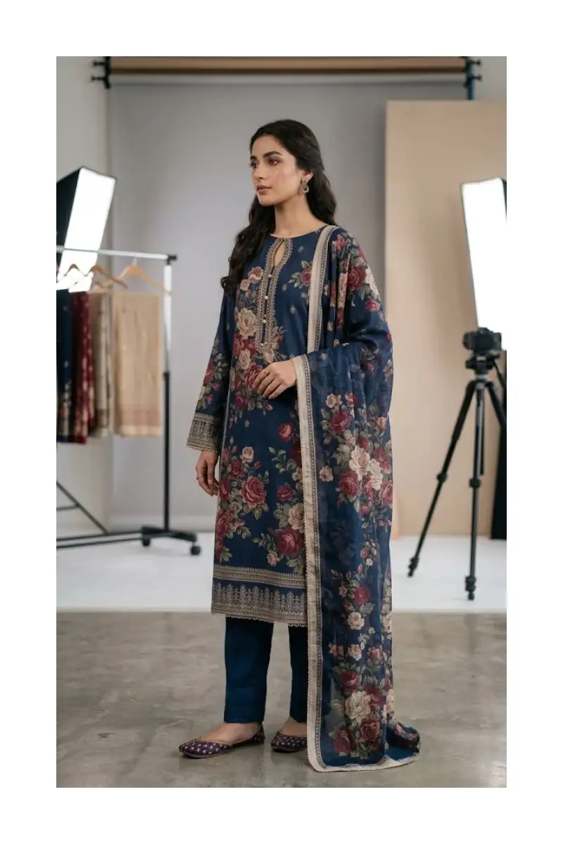 Midnight Rose Luxury Lawn Suit By Stylesparrow 3 Midnight rose luxury lawn suit side