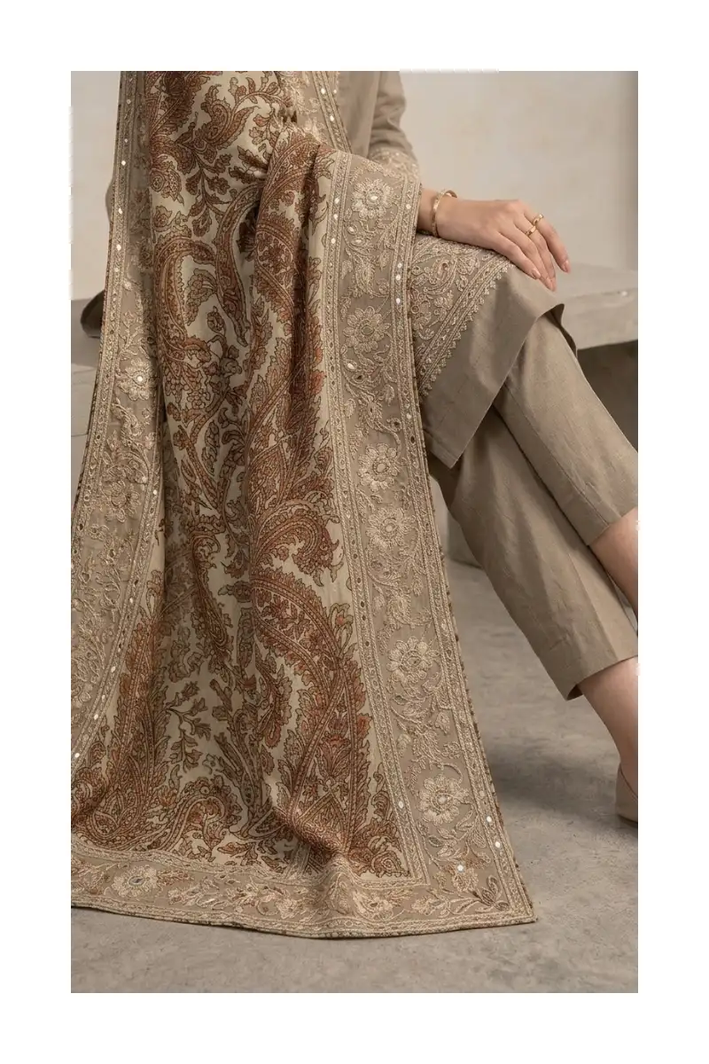 Stunning Breathtaking Muted Beige Floral Unstitched Lawn Suit 6 Stunning breathtaking muted beige floral unstitched lawn suit - image 6