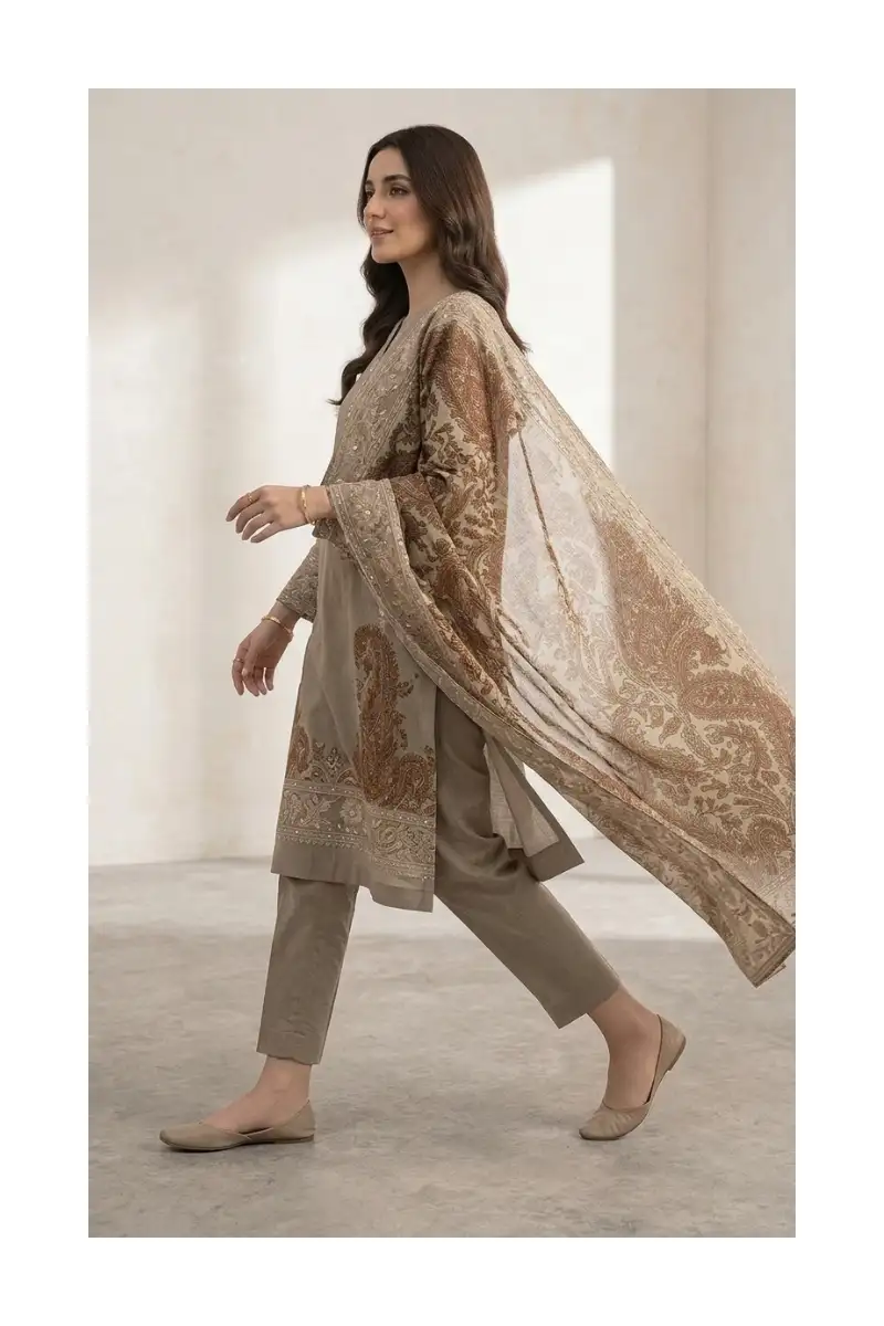 Stunning Breathtaking Muted Beige Floral Unstitched Lawn Suit 4 Stunning breathtaking muted beige floral unstitched lawn suit - image 4