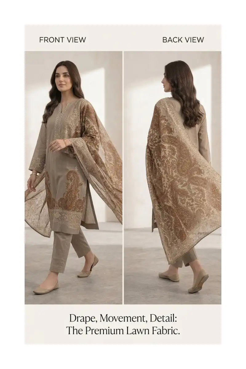 Stunning Breathtaking Muted Beige Floral Unstitched Lawn Suit 5 Stunning breathtaking muted beige floral unstitched lawn suit - image 5