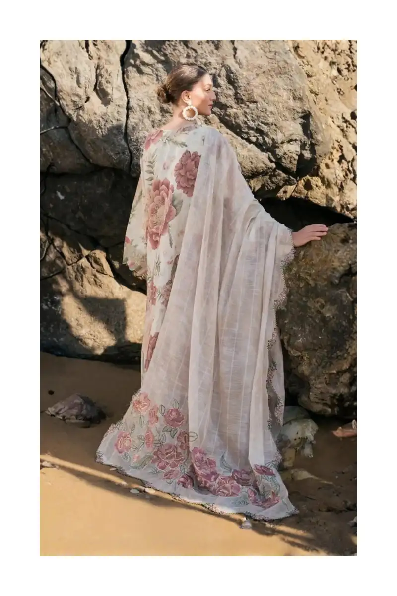 Ivory Peony Unstitched Lawn Suit Back