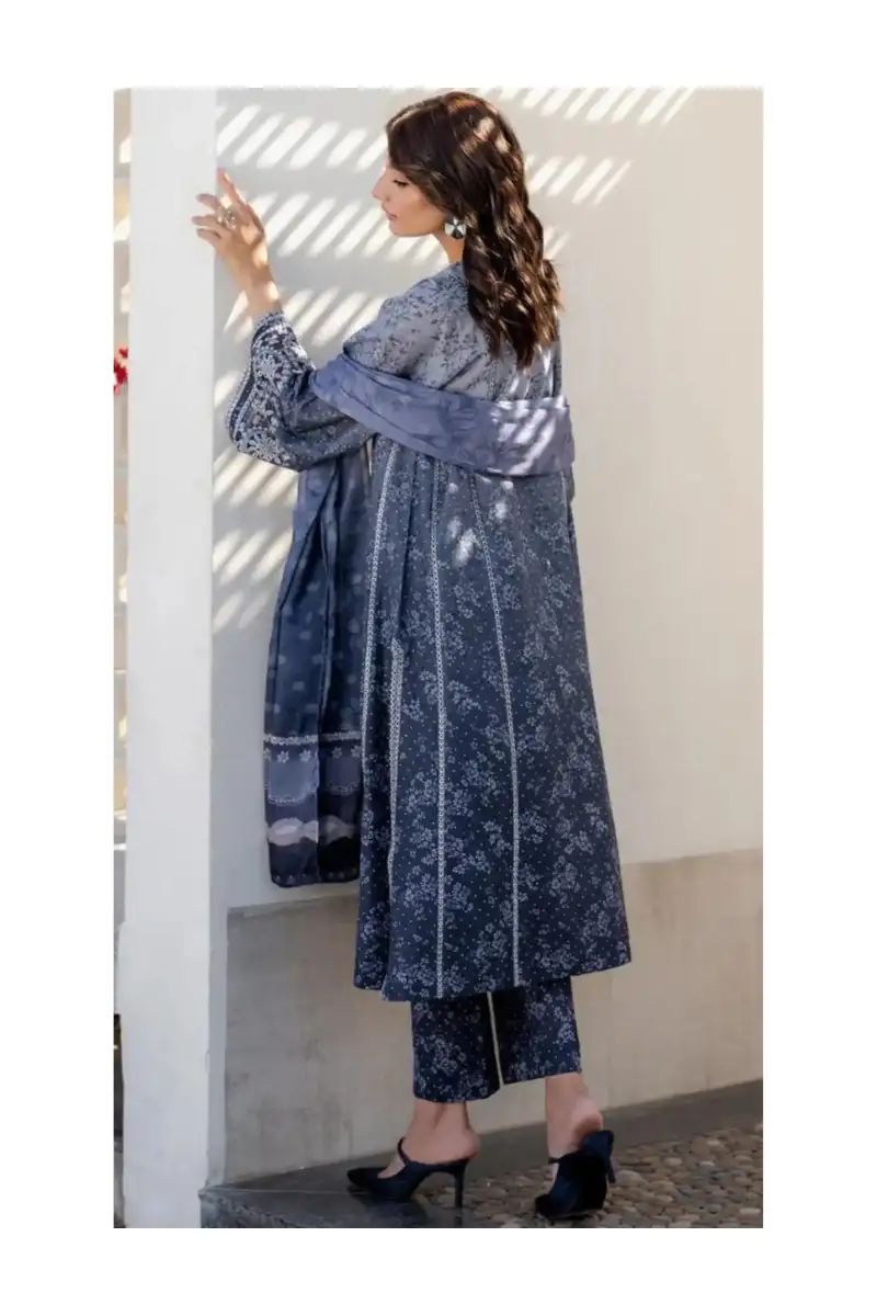 Slate Grey Heritage Unstitched Lawn Suit Back