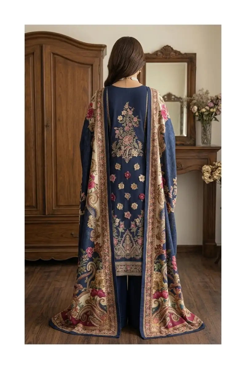 Embroidered Lawn 3 Piece Unstitched Suit Back