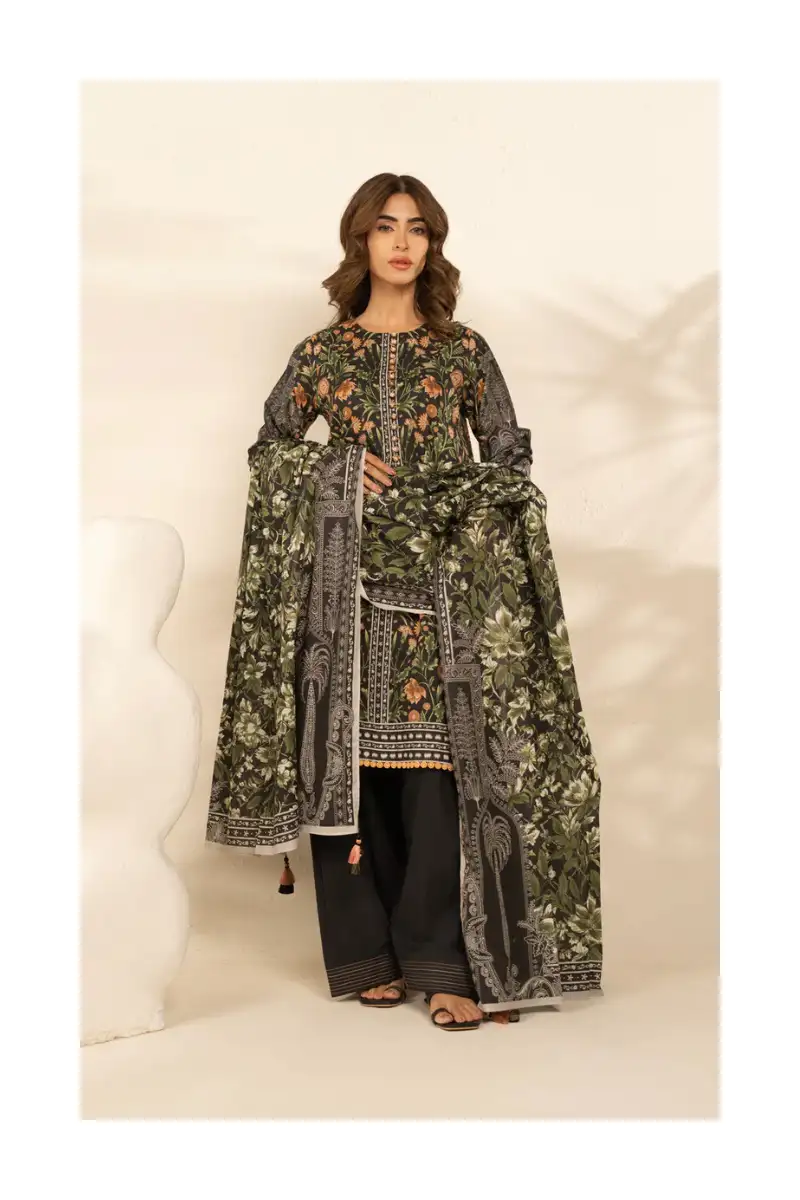 Ivory & Black Embroidered Lawn Front