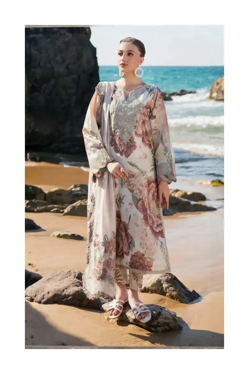 Return And Exchange Policy 5 Ivory peony unstitched lawn suit