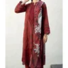 Stunning Deep Burgundy Print Unstitched Lawn Suit 4 Deep burgundy print unstitched lawn suit front