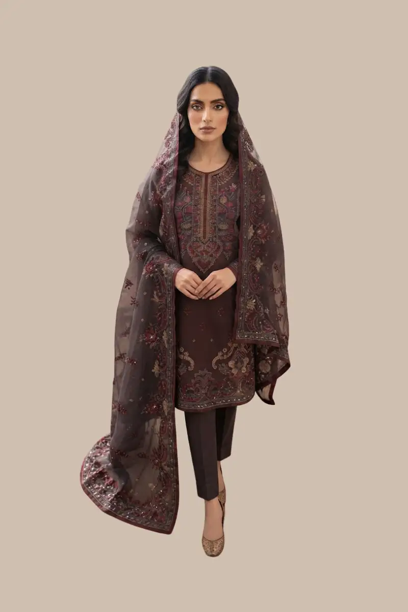 Luxury Charcoal Maroon Bloom Front