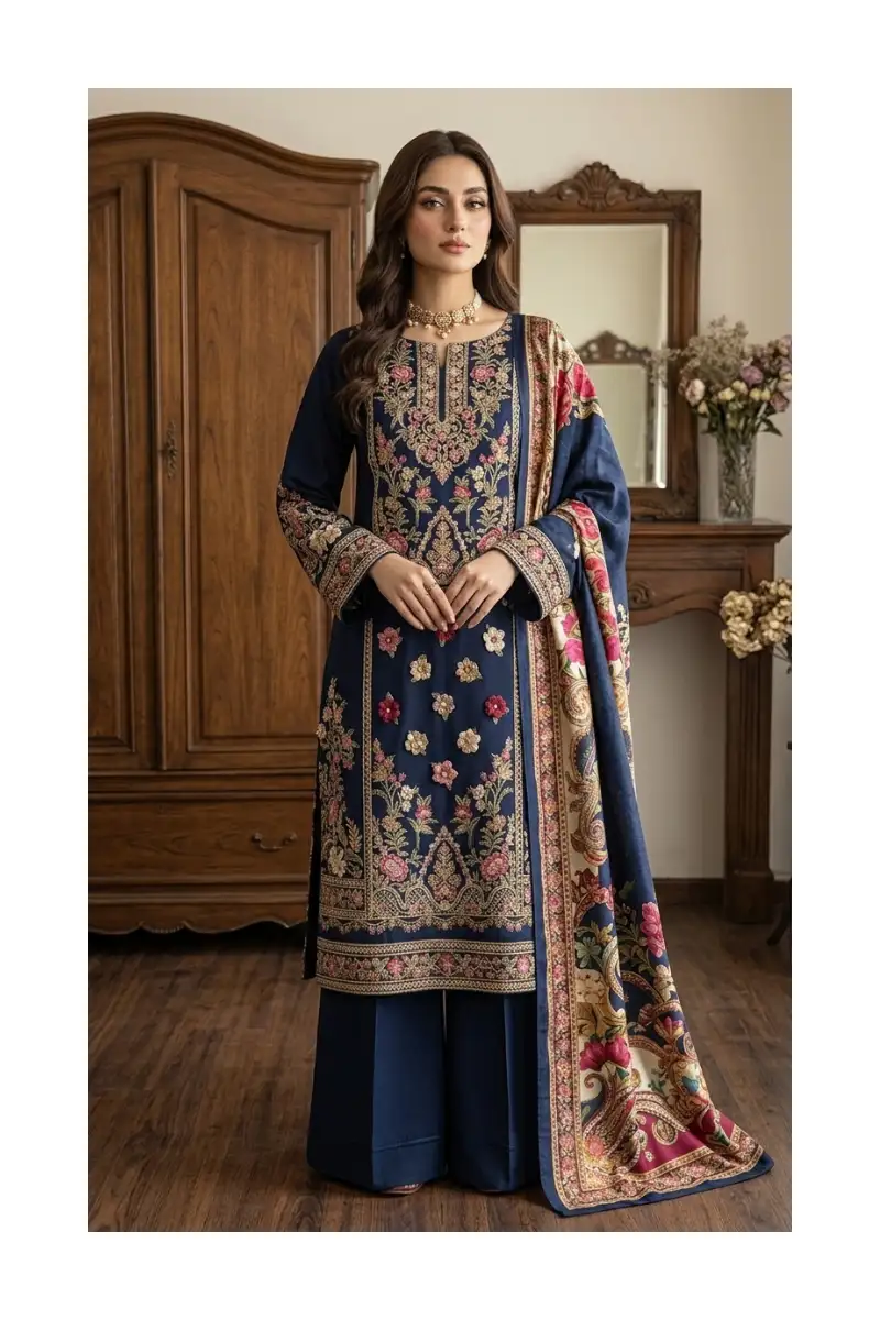 Embroidered Lawn 3 Piece Unstitched Suit Front