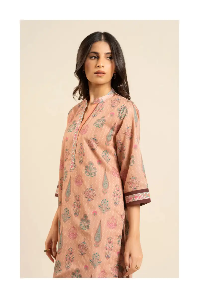 Stunning Dusty Peach Printed Lawn – 2 Piece Unstitched Suit 5 Dusty peach printed lawn side