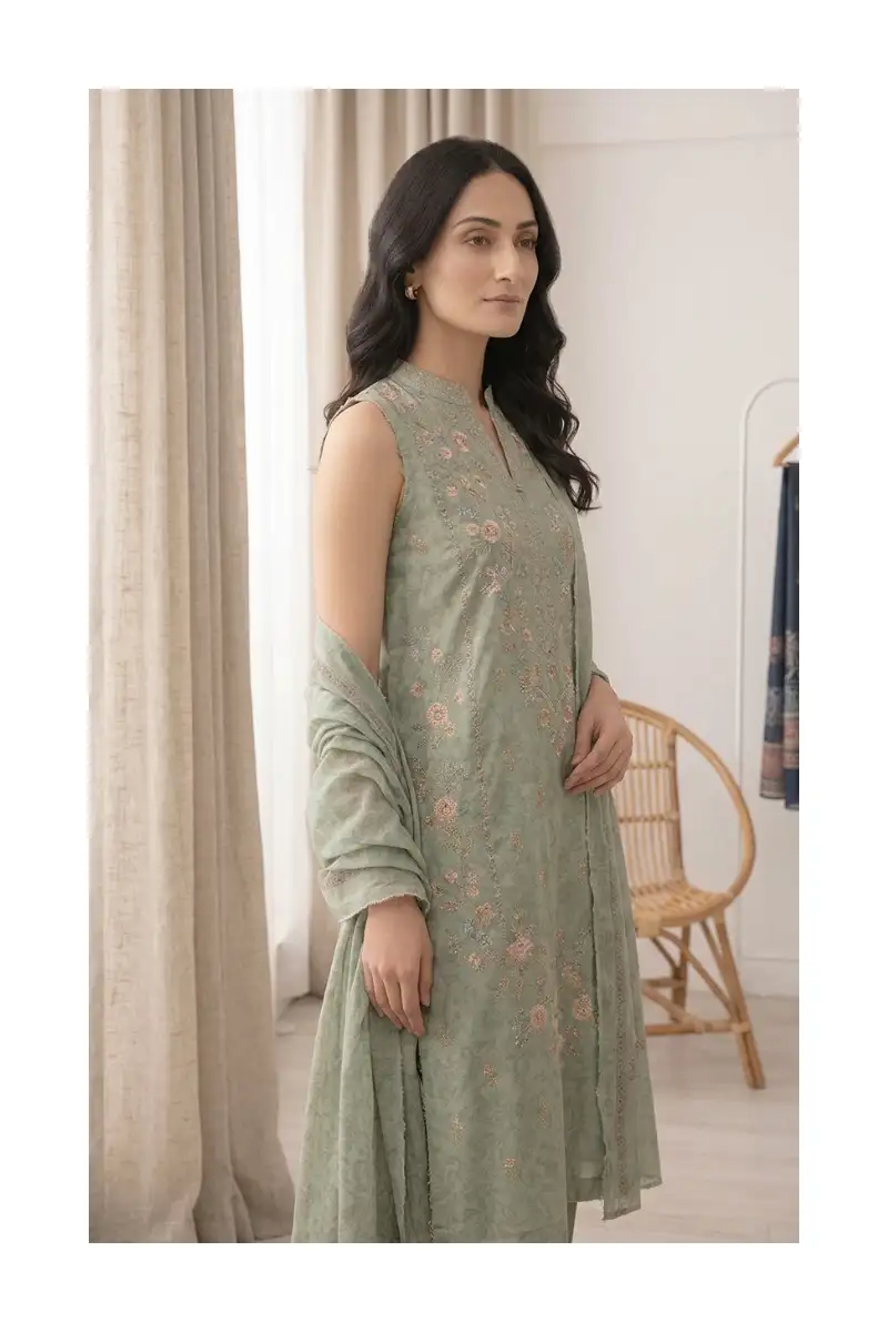 Magnificent Sage Floral Bloom Unstitched Lawn Suit 3 Sage floral bloom unstitched lawn suit side