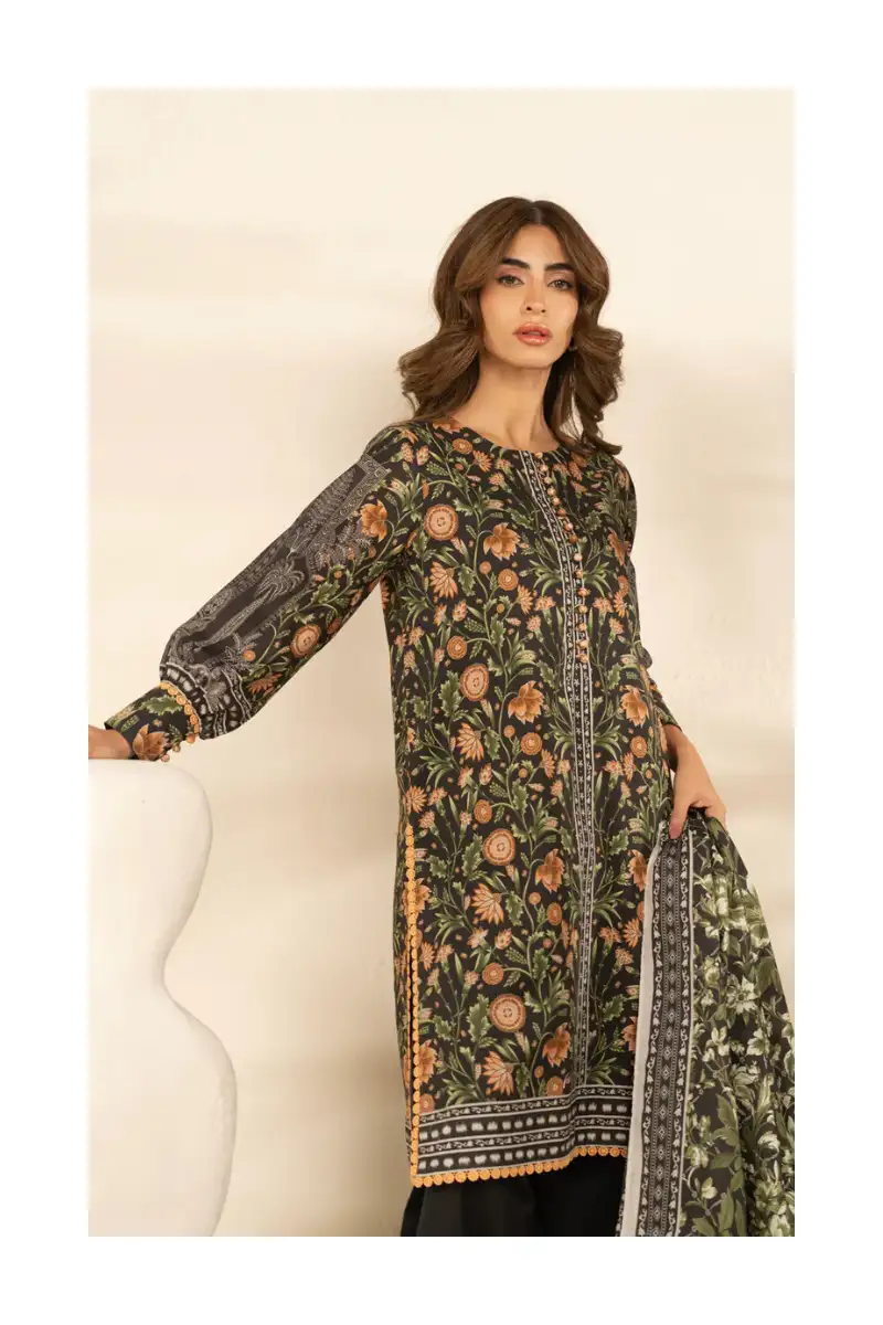 Exquisite Ivory &Amp; Black Embroidered Lawn – 3 Piece Unstitched Suit 3 Ivory & black embroidered lawn side